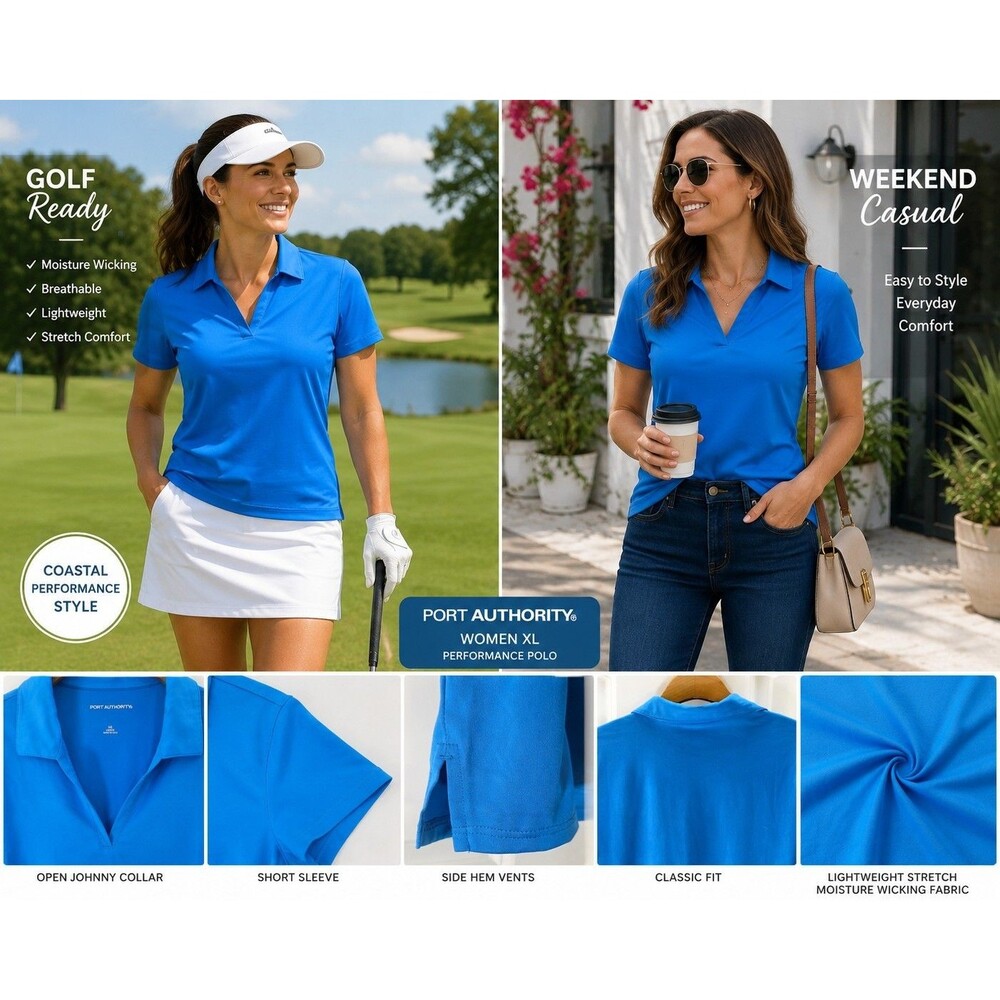 Port Authority Blue Women XL Golf Athleisur Polo Shirt Moisture wicking Preppy